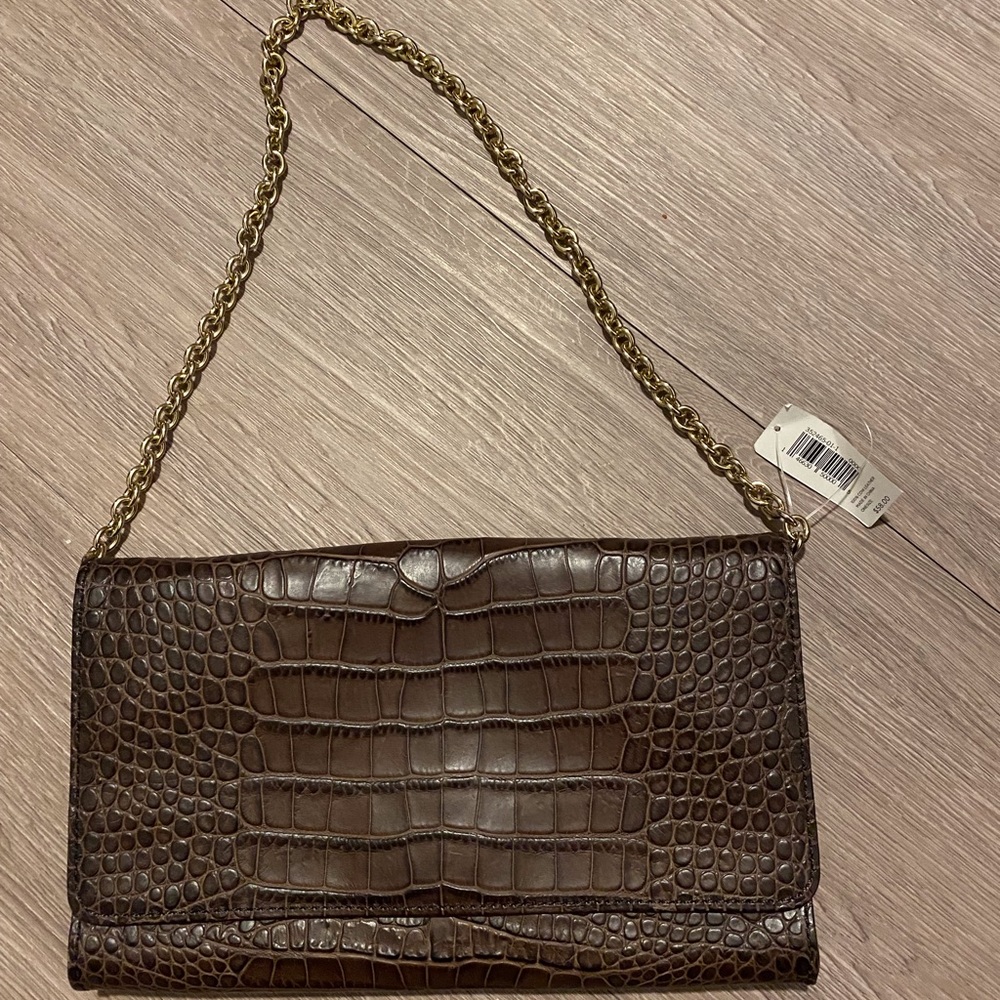 *NEW* Forth and Towne Brown clutch bag with gold short straps